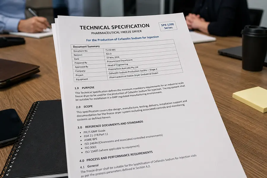 technical specifications for freeze dryer